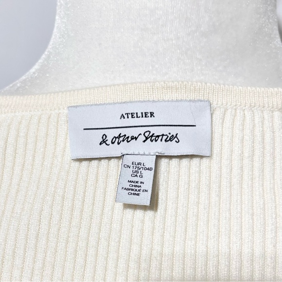& Other Stories Rib Knit Slit Sleeve Round Neck Sweater Off White Size Large - Picture 14 of 16